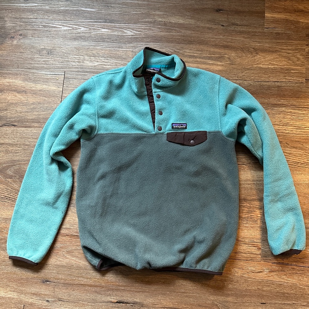 Patagonia Synchilla Turquoise and Dark Brown Fleece
